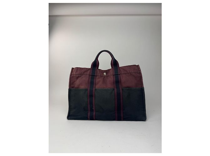 Vintage Hermès Baumwolltasche lila schwarz - Ansicht 8