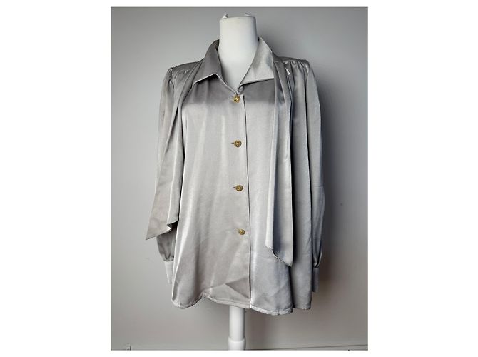 Vintage Yves Saint Laurent Seidenbluse Silber 38/M - Ansicht 10