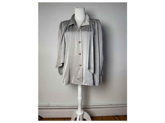 Vintage Yves Saint Laurent Seidenbluse Silber 38/M - Ansicht 14