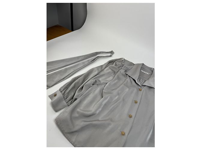 Vintage Yves Saint Laurent Seidenbluse Silber 38/M - Ansicht 5