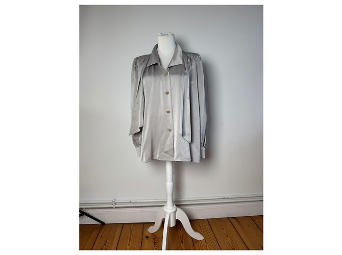Vintage Yves Saint Laurent Seidenbluse Silber 38/M - Ansicht 6