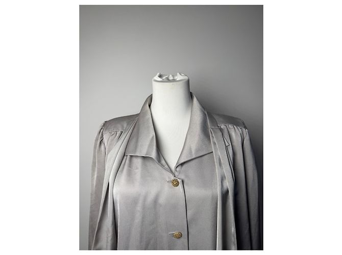Vintage Yves Saint Laurent Seidenbluse Silber 38/M - Ansicht 7