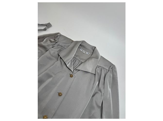 Vintage Yves Saint Laurent Seidenbluse Silber 38/M - Ansicht 8