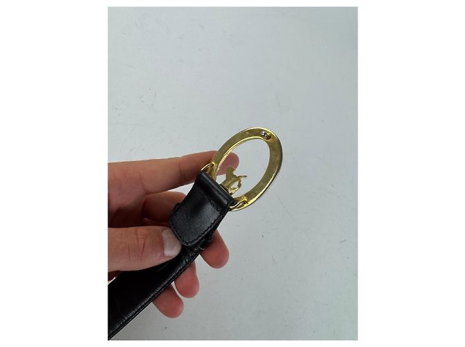 Céline Schwarzer Ledergürtel mit Vintage Celine Paris Wagenlogo - Ansicht 4