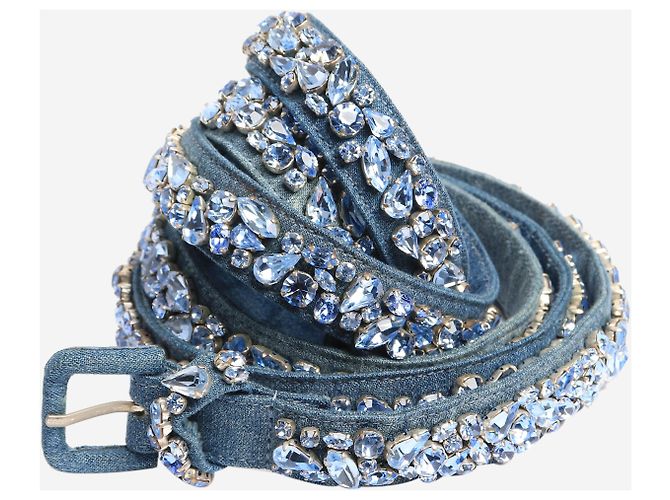 Ermanno Scervino Cinturón de denim azul con joyas envolventes - vista 2