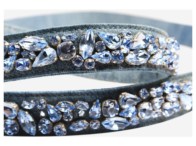 Ermanno Scervino Cinturón de denim azul con joyas envolventes - vista 3