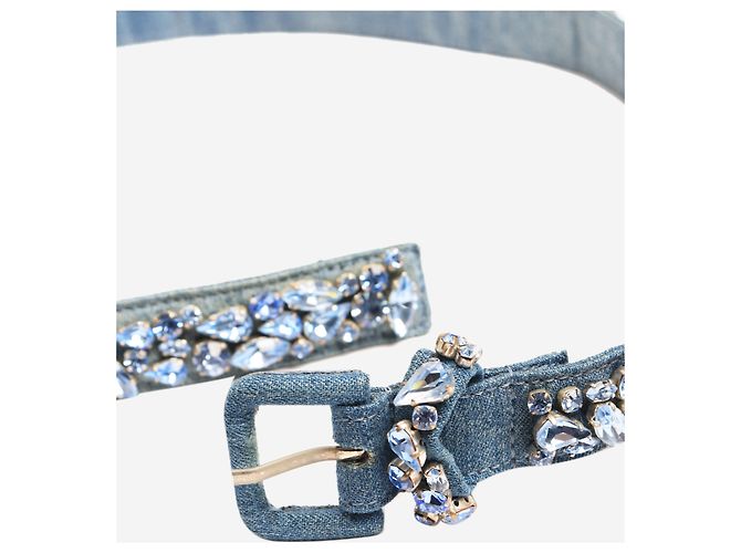Ermanno Scervino Cinturón de denim azul con joyas envolventes - vista 4