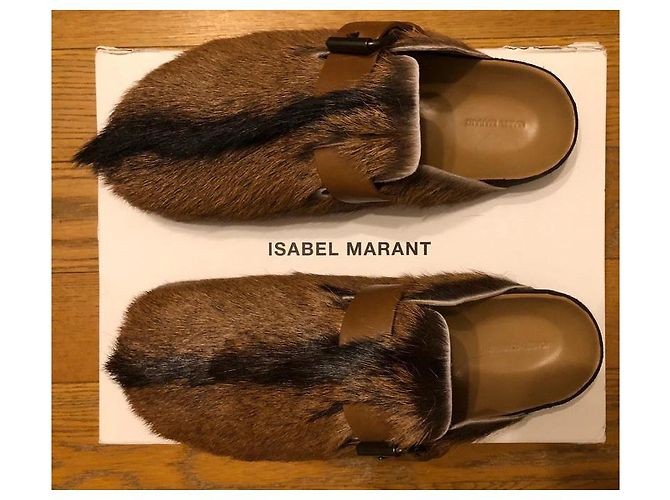 Zoccoli Isabel Marant Mirvin in Pelliccia Marrone Nero - vista 3