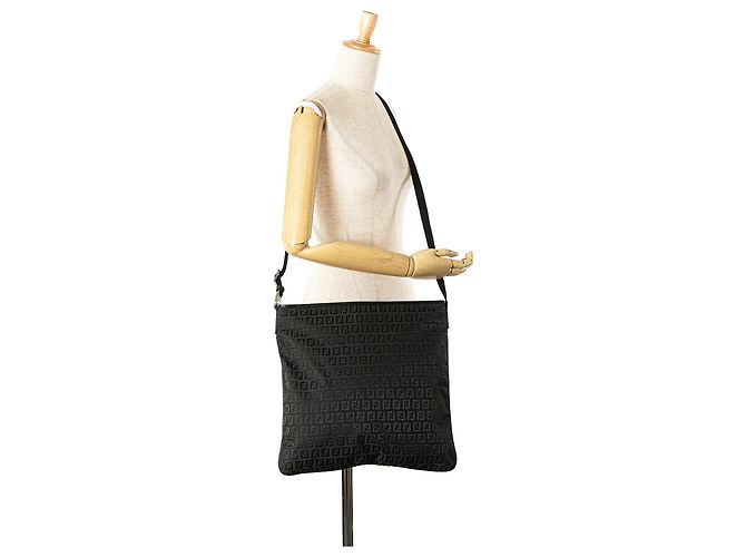 Borsa a tracolla in tela Zucchino nera Fendi Nero - vista 11