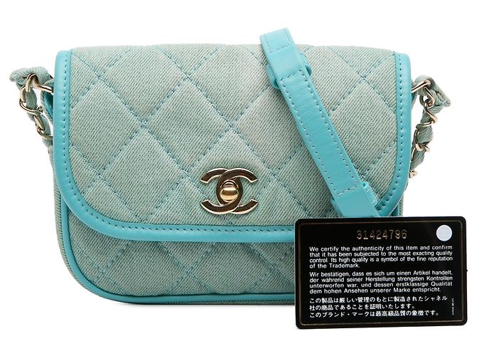 Chanel Mini CC Blu in Denim Trapuntato Borsa a Spalla - vista 10