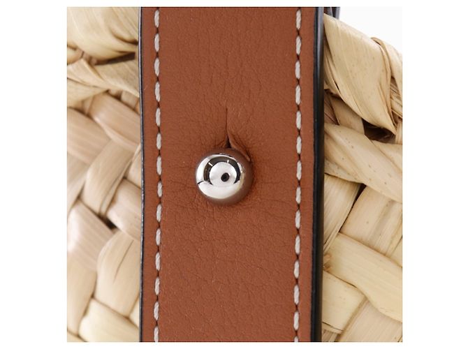Borsa tote Loewe piccola in rafia e pelle Marrone Beige - vista 14