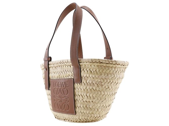 Borsa tote Loewe piccola in rafia e pelle Marrone Beige - vista 2