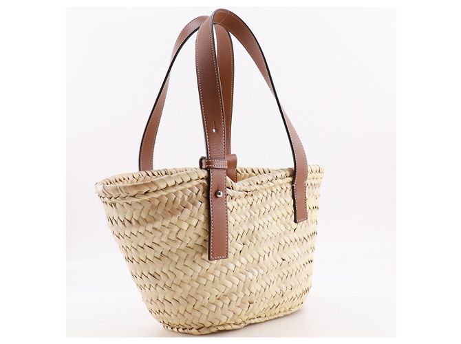 Borsa tote Loewe piccola in rafia e pelle Marrone Beige - vista 3