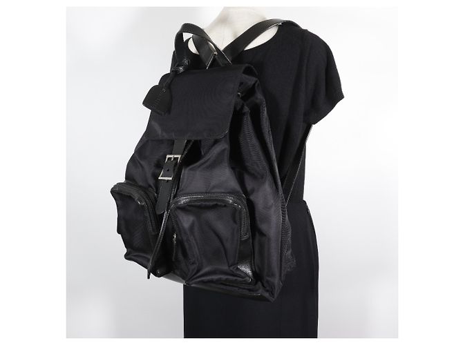 Zaino in nylon nero e pelle Gucci - vista 16