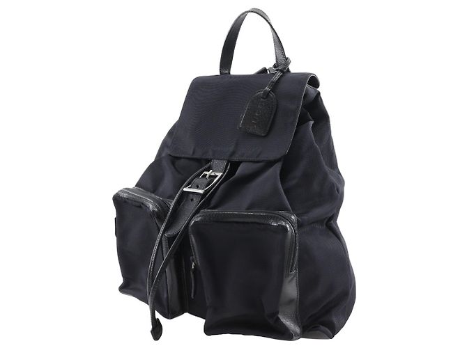 Zaino in nylon nero e pelle Gucci - vista 2