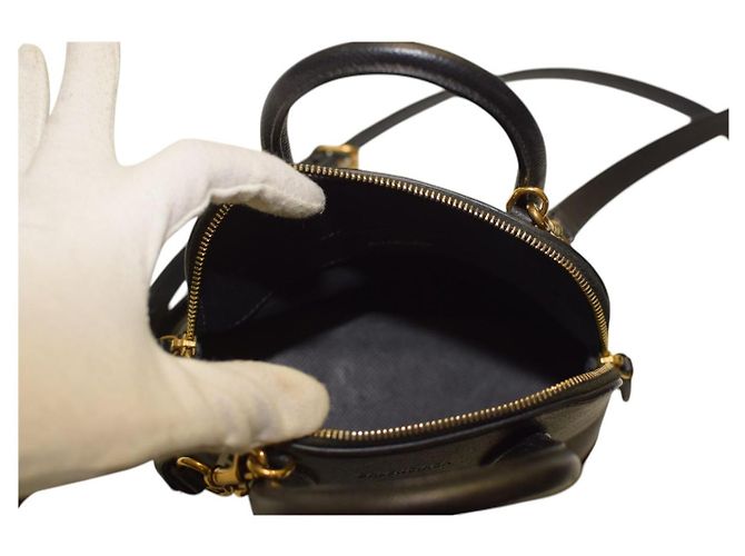 Borsa a tracolla in pelle con logo Balenciaga Ville Top Handle XXS – Nero e bianco - vista 15