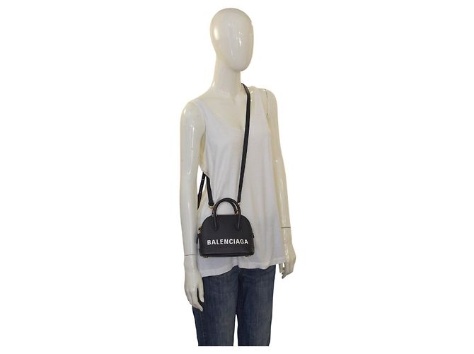 Borsa a tracolla in pelle con logo Balenciaga Ville Top Handle XXS – Nero e bianco - vista 18