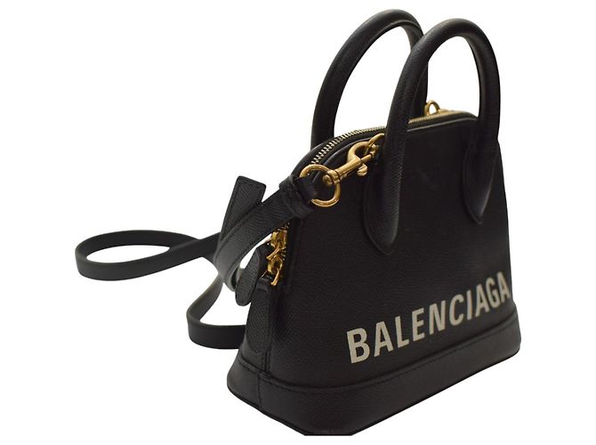 Borsa a tracolla in pelle con logo Balenciaga Ville Top Handle XXS – Nero e bianco - vista 7