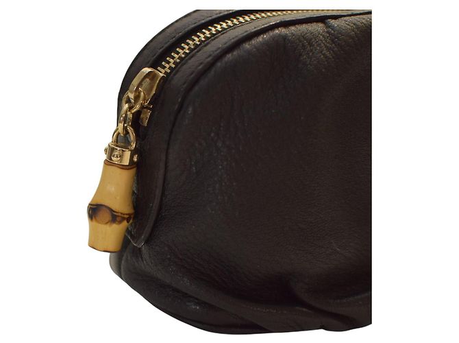 Bamboo GUCCI Clutch Bag Vintage in Pelle Nera con Zip in Bambù in pelle morbida nera Nero - vista 12