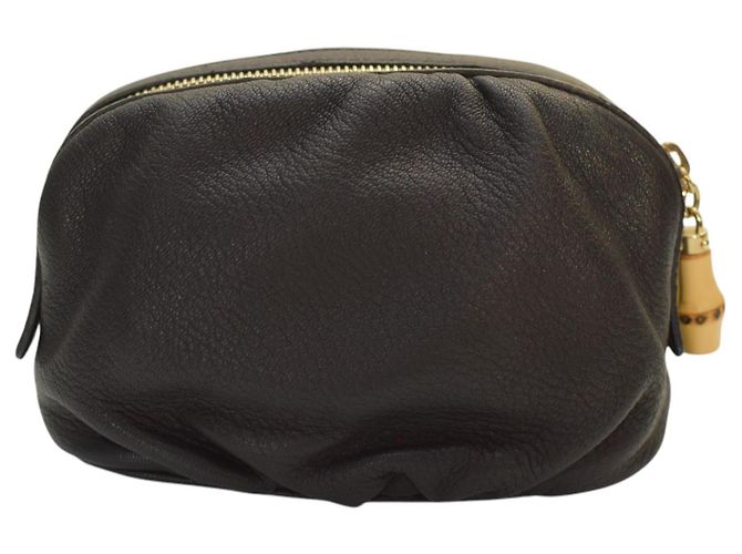 Bamboo GUCCI Clutch Bag Vintage in Pelle Nera con Zip in Bambù in pelle morbida nera Nero - vista 2