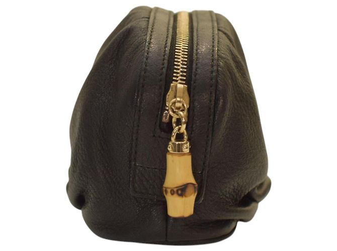 Bamboo GUCCI Clutch Bag Vintage in Pelle Nera con Zip in Bambù in pelle morbida nera Nero - vista 3