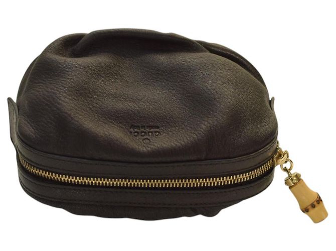 Bamboo GUCCI Clutch Bag Vintage in Pelle Nera con Zip in Bambù in pelle morbida nera Nero - vista 5