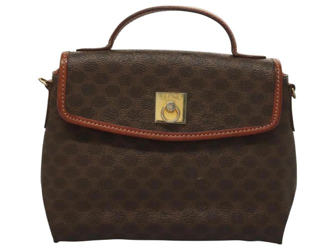 Céline Borsa a mano in tela Macadam CELINE in pelle PVC marrone oro Auth ep10012 D'oro - vista 13