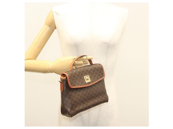 Céline Borsa a mano in tela Macadam CELINE in pelle PVC marrone oro Auth ep10012 D'oro - vista 20