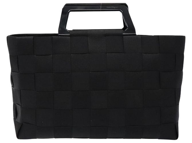 Borsa a mano Salvatore Ferragamo in tela nera e argento autentica sw1281 - vista 2