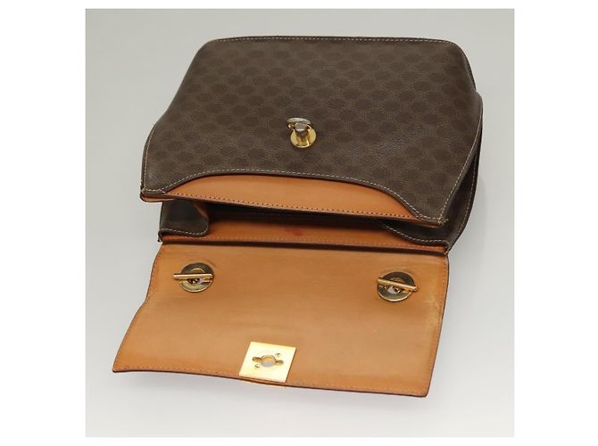 Céline Borsa a mano in tela Macadam CELINE in pelle PVC marrone oro Auth 136069 D'oro - vista 10