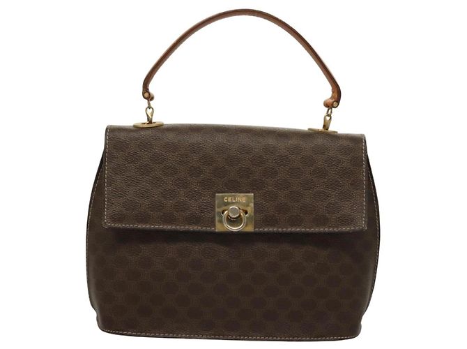 Céline Borsa a mano in tela Macadam CELINE in pelle PVC marrone oro Auth 136069 D'oro - vista 13