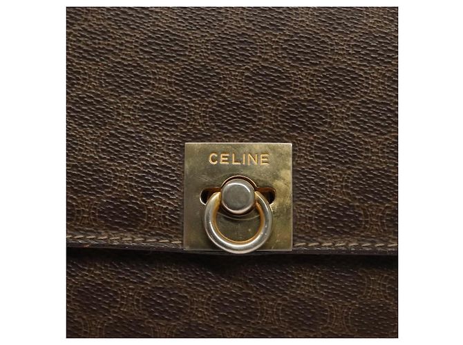 Céline Borsa a mano in tela Macadam CELINE in pelle PVC marrone oro Auth 136069 D'oro - vista 17