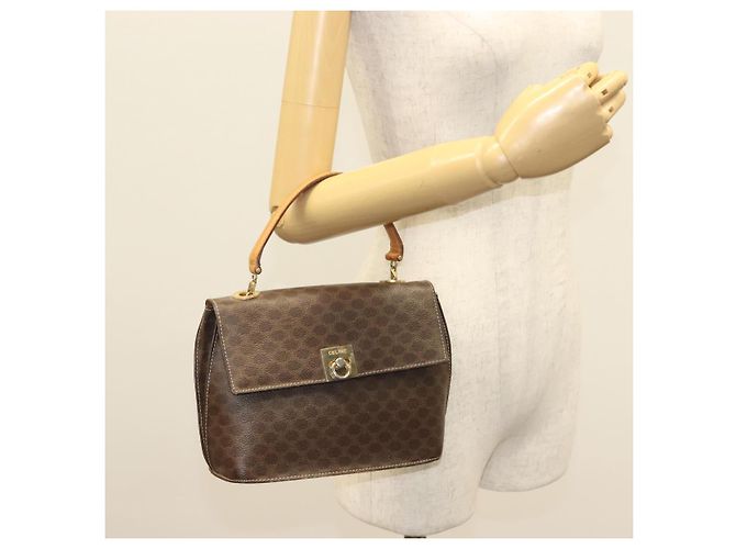Céline Borsa a mano in tela Macadam CELINE in pelle PVC marrone oro Auth 136069 D'oro - vista 22