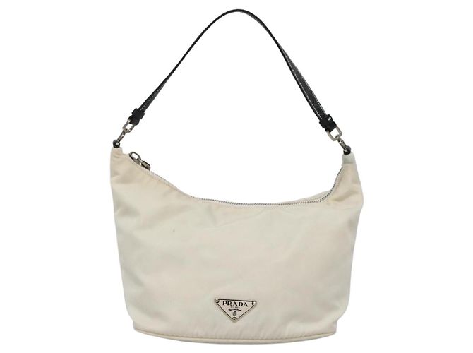 PRADA Schultertasche Nylon Weiß Silber Authentisch 136266 - Ansicht 13