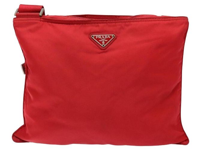 PRADA Schultertasche Nylon Rot Silber Authentisch bs28053 - Ansicht 13