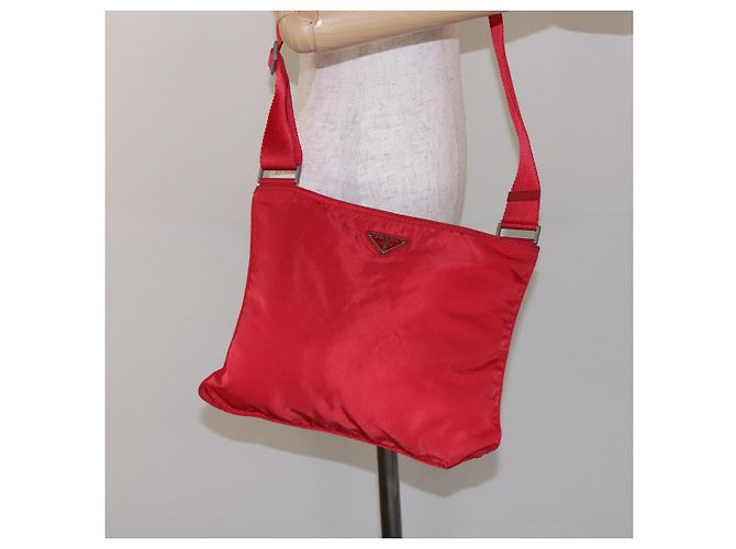 PRADA Schultertasche Nylon Rot Silber Authentisch bs28053 - Ansicht 22