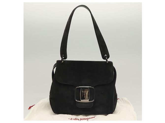 Borsa a mano Salvatore Ferragamo in suede nero argento Auth sw1146 - vista 12