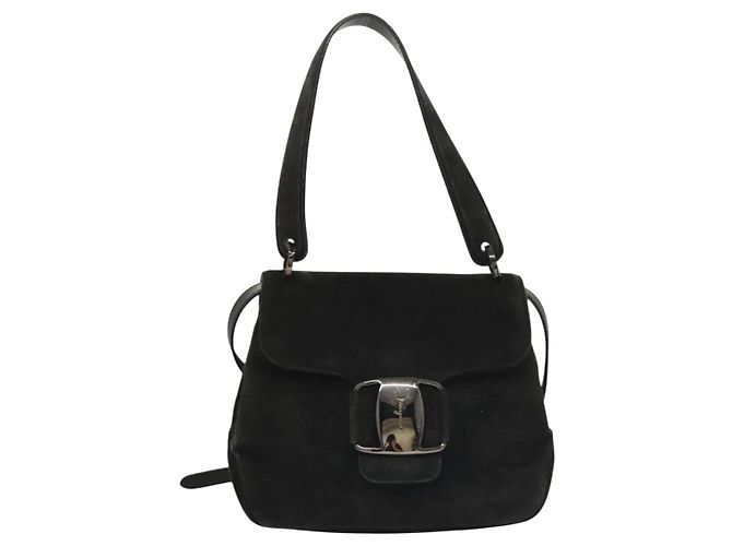 Borsa a mano Salvatore Ferragamo in suede nero argento Auth sw1146 - vista 13