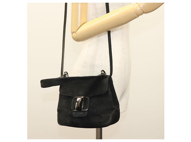 Borsa a mano Salvatore Ferragamo in suede nero argento Auth sw1146 - vista 24