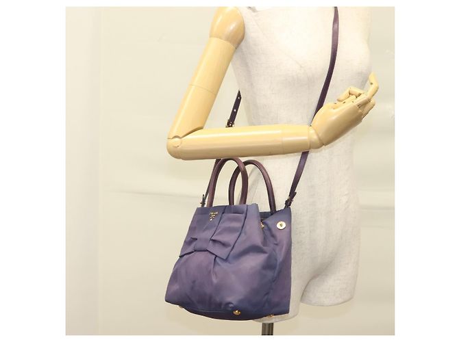 PRADA Borsa a Mano Nylon 2 vie Viola Oro Auth 133087 D'oro Porpora - vista 23