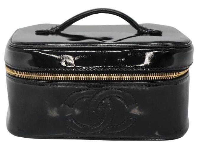 CHANEL Pochette Vanity Pelle verniciata Nera Oro CC Auth 136084 Nero D'oro - vista 13