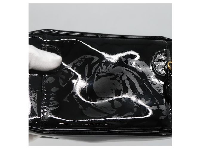 CHANEL Pochette Vanity Pelle verniciata Nera Oro CC Auth 136084 Nero D'oro - vista 8