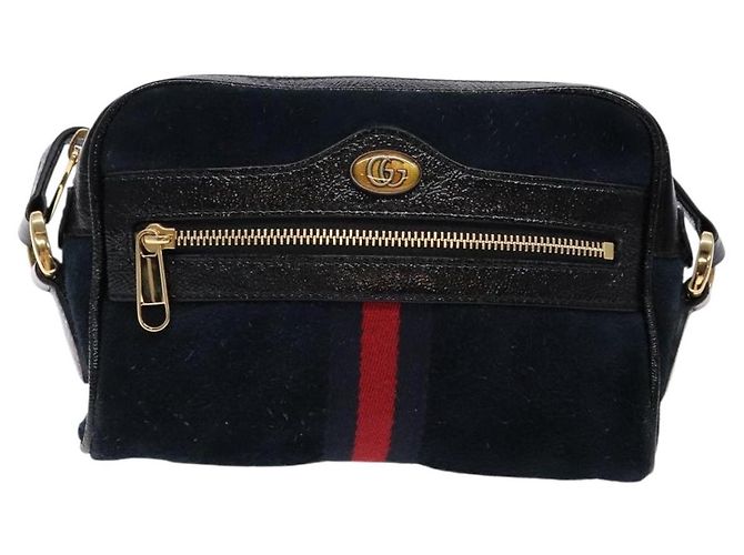 Borsa a Spalla Gucci Sherry Line in Camoscio Blu Navy Oro 517350 Auth sw1285 D'oro - vista 13