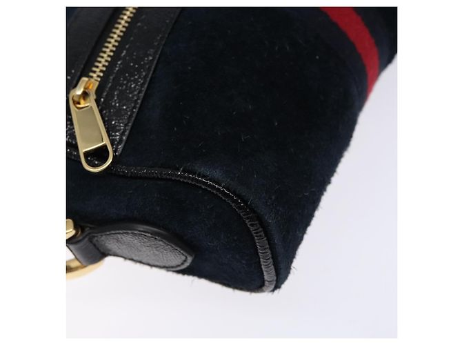 Borsa a Spalla Gucci Sherry Line in Camoscio Blu Navy Oro 517350 Auth sw1285 D'oro - vista 14