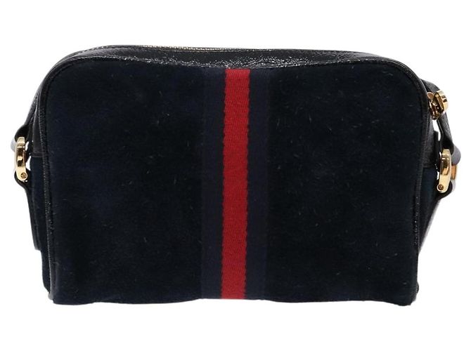 Borsa a Spalla Gucci Sherry Line in Camoscio Blu Navy Oro 517350 Auth sw1285 D'oro - vista 2