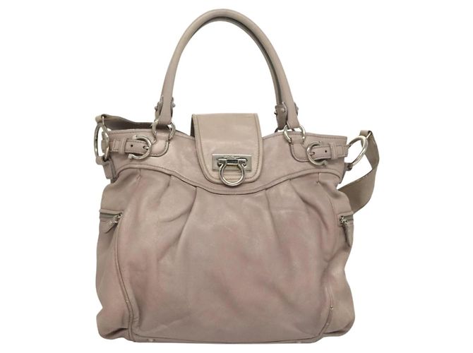 Borsa a mano in pelle Gancini Salvatore Ferragamo 2 in 1 Viola Argento Auth 134695 Porpora - vista 13