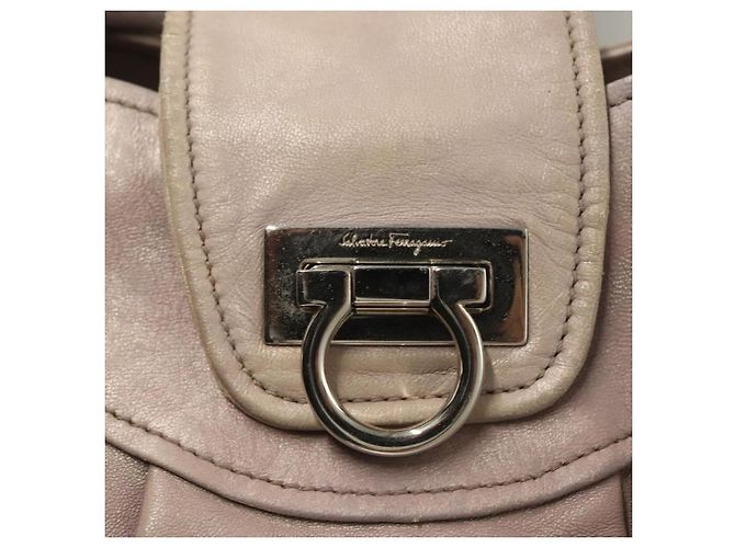 Borsa a mano in pelle Gancini Salvatore Ferragamo 2 in 1 Viola Argento Auth 134695 Porpora - vista 18