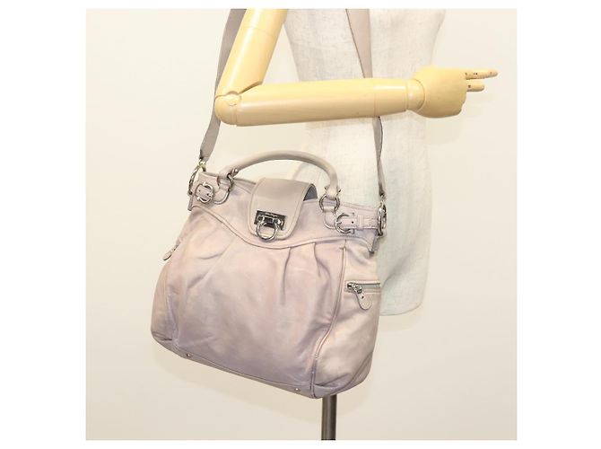 Borsa a mano in pelle Gancini Salvatore Ferragamo 2 in 1 Viola Argento Auth 134695 Porpora - vista 24