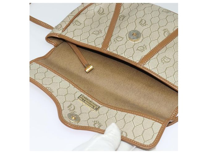 Christian Dior Borsa a spalla in tela a nido d'ape PVC beige oro Auth ar13702 D'oro - vista 10
