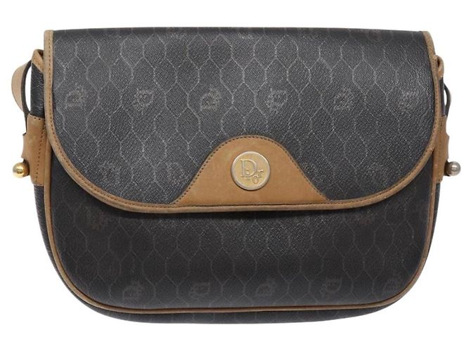 Borsa a spalla in tela a nido d'ape PVC nera e oro Christian Dior Auth 134233 Nero D'oro - vista 13